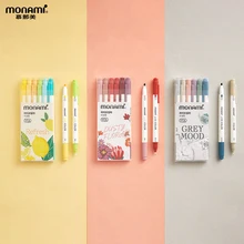 MONAMI LIVE COLOR Highlighters Pastel Colors Double Head 6 Colors Set Drawing Text Marker Refresh Grey Mood Dusty Flora