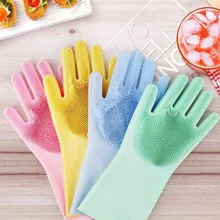 Magic Silicone Scrubber Rubber Cleaning Gloves Dusting Dish Washing Pet Care Grooming Hair Car Insulated Kitchen Household Glove