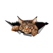Maine Coon Car Sticker Torn Metal Decal Reflective Sticker 3D Funny Big Cat Decal Car Styling Waterproof 13cm*8cm