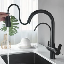 Matte Black Filtered Crane For Kitchen Pull Out Spray 360 Rotation Water Filter Tap Three Ways Sink Mixer Kitchen Faucet