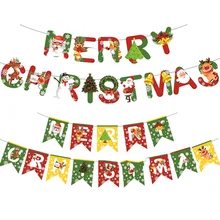 Merry Christmas Banner Santa Claus Elk Christmas Tree Snowman Jingling Bell Banner Kids Favor Happy 2022 New Year Party Decor