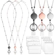 Metal Rose Gold Badge Holder Bead  Anti-lost Chain Zinc Alloy Retractable Pull Buckle PVC ID SetLanyard Universal Lanyard Strap