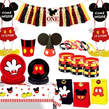 Mickey Mouse Boy Birthday Party Decorations Disposable Tableware Plate Napkin Cup Tablecloth Christmas Tableware Kids Dinner Set
