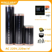 MincoHeat Infrared Underfloor Heating Film 5M2 220V with Underfloor Heating Temperature Controller with External Sensor for Home