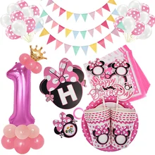 Minnie Mouse Cartoon Cute Theme Disposable Tableware Set Girl Happy Birthday Party Supplies Baby Shower Balloon Decoration