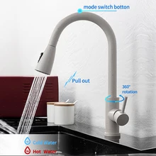 Modern Kitchen Faucets Steel Oat Color Pull Down Shower Kitchen Sink Faucets 304 Stainless Mixer Water Tap Stream Deck Mixers