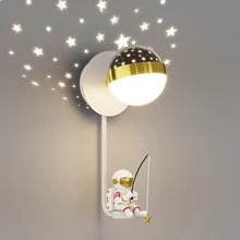 Modern Led Personality Children'S Room Wall Lamps Kid Bedroom Study Moon Astronaut Boy Bedside Star Projection Decor Night Light