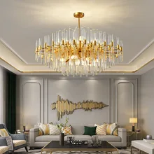 Modern Luxury Clear Crystal LED Pendant Light Golden Round Chandelier Home Decor Living Dining Room Ceiling Lamp Fixtures