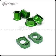 Motorcycle CNC Green Front Rear Wheel Hub Spracers And Rear Chain Adjuster Axle Block For KX125 KX250 06-08 KXF250 KXF450 06-14