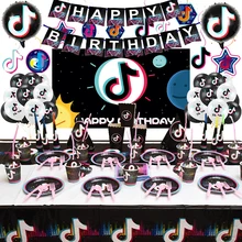Music Tik Party Theme Party Decorations Balloon Banner For Kids Like Music Cake Topper Birthday Party Supplies Paper Plates Cups