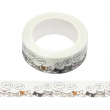 NEW 1PC 15mm x 10m Draw Collection Cute Cats Say Hello Cartoon Washi Tape Scrapbook Paper Masking Adhesive Washi Tape
