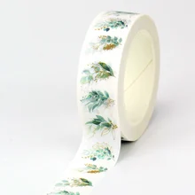 NEW 1PC Decorative Watercolor Green and Gold Leaf Japanese Paper Washi Tape Journal Adhesive Masking Tape Cute Stationery
