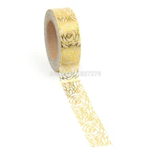NEW 1X Flower Glitter Gold Foil 10M Paper Washi Tapes Flower Leaves Pattern Masking Tape for Adhesive Scrapbooking