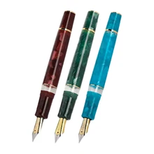 NEW Hongdian N1S fountain pen piston acrylic pen calligraphy exquisite student business office retro pens 0.5mm EF nib BLUE RED