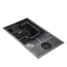 Nano Black Hidden Kitchen Sink Thickened 304 Stainless Steel Single-Slot Home Bar Sink With High Pressure Cup Washer