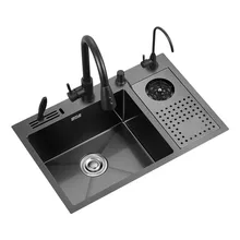 Nano Kitchen Sink 304 Stainless Steel High-Pressure Cup Washer Sink Knife Holder Large Single-Slot Household Cleaning Countertop