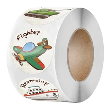New 500Pcs Child Reward Sticker Round Cute Cartoon Bus Tank Train Pattern Sticker Birthday Party for Children Car Toy Decoration