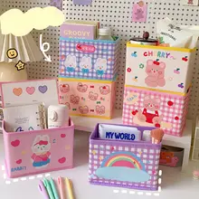 New Arrival PU Leather Kawaii Bear Desktop Organizer Storage Box Large Capacity School Stationery