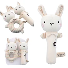 New Baby Rattle Toy Cartoon Rabbit/Bear/Elephant Shaped Soft Fluffy Bell Dolls Pacify Stick for Infant Girls Boys Toddler Toys