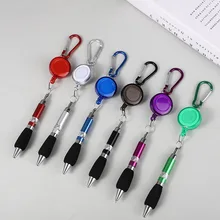 New Cute Metal Retractable Badge Reel Ballpoint Pen Belt Clip Key Chain Carabiner Key Ring Lanyard Pen School Office Supplies