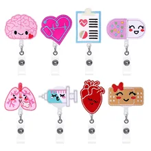 New Design 1 Piece Quality Felt Bandage Love Heart Brain Anime Nurse Badge Holder Retractable ID Card Badge Reel Lanyard for Key