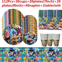 New Dragoned Ball Kids Birthday Party Supplies Disposable Tableware Set Paper Cups Plates Napkins Festival DIY Party Decorations