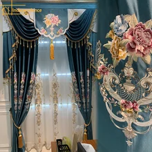 New European-style Luxury Imitation Luster Embroidery Gauze Curtains for Living Room Bedroom Finished Valance