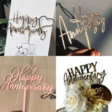 New Gold Happy Anniversary Acrylic Cake Toppers Rose Gold Valentine's Day Cake Topper for Valentine's Day Party Decorations 2022