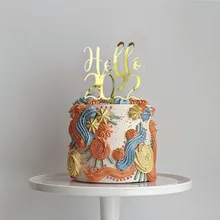 New Gold Hello 2022 Happy New Year Cake Toppers Acrylic Merry Christmas Cupcake Topper for Baby New Year Party Cake Decorations