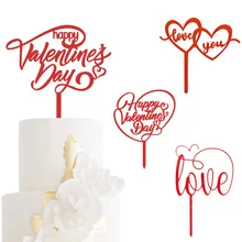 New Happy Valentine's Day Cake Topper Acrylic Gold Red Love Wedding Cupcake Topper for Lady Wedding Party Cake Decorations