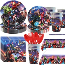 New Marvel's The Avengers Birthday Party Decorations Superhero Cups Plates Balloons Disposable Tableware Baby Shower Supplies