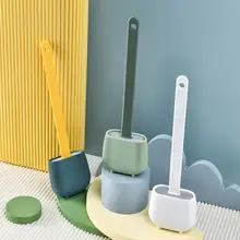 New Toilet Brush Water Leak Proof With base Silicone Wc Flat Head Flexible Soft Bristles Brush with Quick Drying Holder Set
