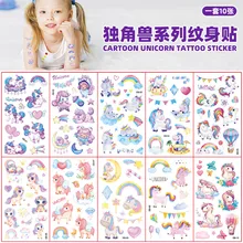 New cartoon unicorn tattoo stickers for children cute fun waterproof party gifts temporary stickers