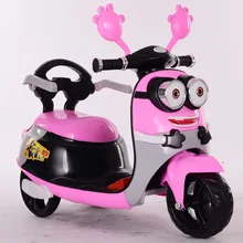 New small yellow children's electric motorcycle three-wheeled battery car toy car with music colorful lighting throttle