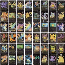 Newest 11-55 Pcs Spanish Pokemon Black Metal Card Set Box TCG Pikachu Charizard Golden Letter VMAX MEGA Game Collection Card Toy