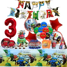 Ninjago Theme Disposable Tableware Birthday Party Decorations Latex Aluminum Foil Balloon For Kids Event Supplies New Banner