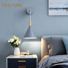 Nordic Colorful Macaron Wall Lamp Kids's Room Bedroom Bedside Lamp Modern Minimalist Creative Home Restaurant Wooden Wall Light