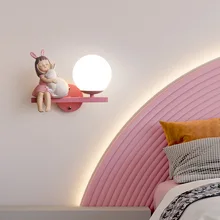 Nordic Creative Resin Girls Rabbit Glass Ball Led Wall Lamp For Living Room Bedroom Study Home Deco Hallway Cartoon Night Light