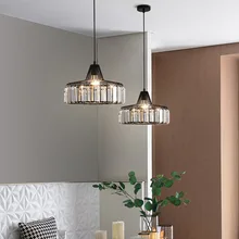 Nordic Retro LED K9 Crystal Pendant Light Black E27 Chandelier Suspension Luminaire Home Decor Hanging Lamp For Ceiling