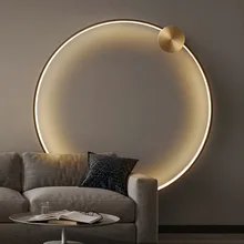 Nordic luxury style 3 color switch Circle Background Decoration Copper LED Wall Lights 220V 110V Black Gold Indoor LED Wall Lamp