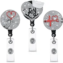 Nurse Retractable Badge Reel Bling Rhinestone ID Card Holder with Alligator Clip for School Nurse Doctor Graduation Present