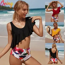 OEING Sexy Bikini Ruffles Irregular Top High Waist Thong Women Swimming Suit Push Up Bather Bathing Suit 2022 Beachwear