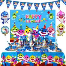 Ocean Animal Party Paper Tableware Set Fish Theme Party Cartoon Balloons Customizable Banner Happy Birthday Party Decor Kids Boy