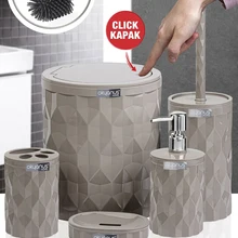 OceanLand Lux Diamond 5 Pieces Bathroom Accessories Set  Bathroom Organizer  Toilet Brush  Soap Dispenser Liquid and Solid