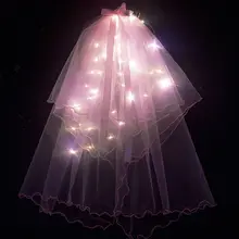 Online Celebrity's LED Luminous Flashing Colorful Veil Children Comb Warm Lamp Lantern Soft Yarn White Double Layer  Veil