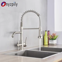 Onyzpily Brushed Filtered Crane For Brass Purifier Kitchen Faucet Pull Out Spray 360 Rotation Water Filter Tap Dual Modes Sink