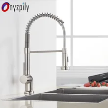 Onyzpily Spring Brushed Kitchen Sink Faucet Pull Down Sprayer Nozzle Single Handle Faucet  Mixer Hot Cold Stainless Steel Modern