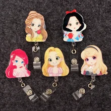 PVC Beautiful Disney Princess Badge Reel Nurse Workers Enfermera ID Holder Girl Boy Retractable Name Card Holder Accessory