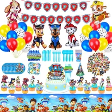 Paw Patrol Birthday Cake Topper Decorations Disposable Tableware Cups Plates Forks Knife Spoon Foil Balloons Party Supplies