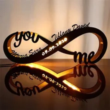 Personalized Infinity I Love You USB LED Night Light Custom Couple Name and Date Wooden Wall Lamp for Home Bedroom Wedding Decor